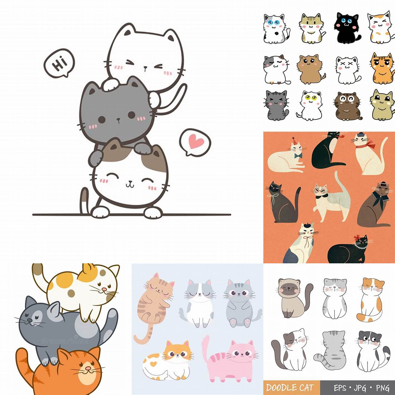 Cute Illustrations of 3 Cats