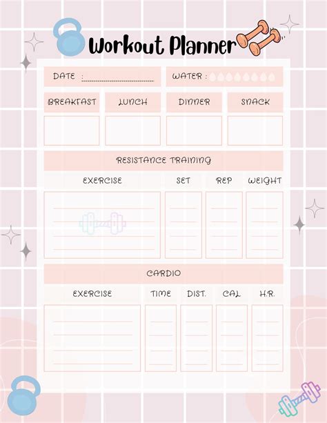 Cute Workout Planner Template