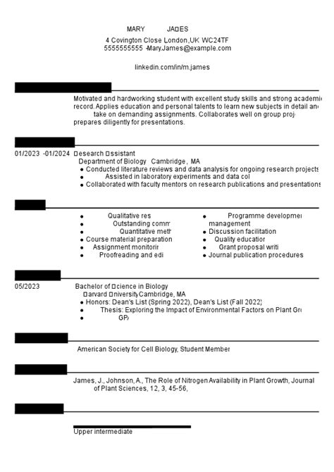 Cv Template Harvard