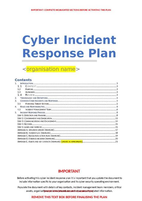 Cyber Incident Response Plan Template