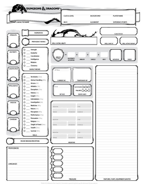 D D 5e Printable Character Sheet