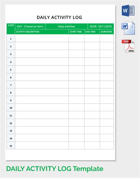 Daily Activity Log Template