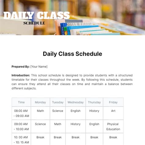 Daily Class Schedule Template
