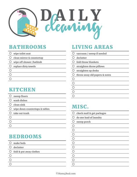Daily Cleaning Checklist Printable
