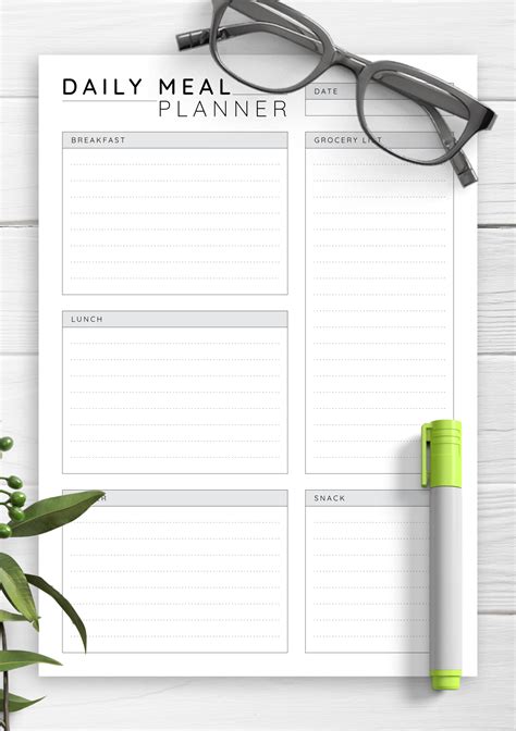 Daily Food Planner Template