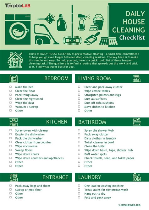 Daily House Cleaning Checklist Template