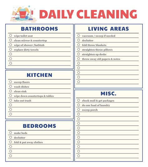 Daily House Cleaning Schedule Printable