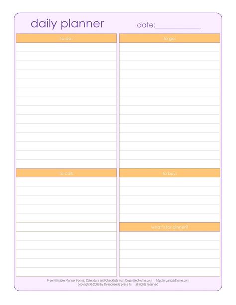 Daily Organizer Template