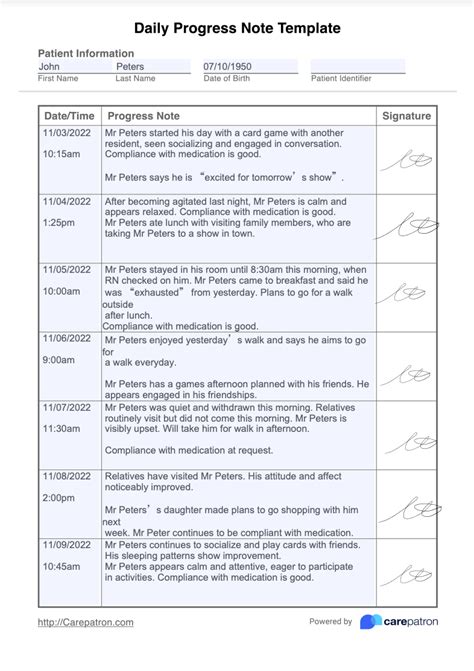 Daily Progress Note Template