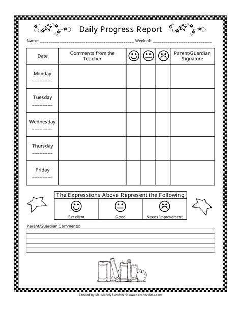 Daily Progress Report Template For High School Students