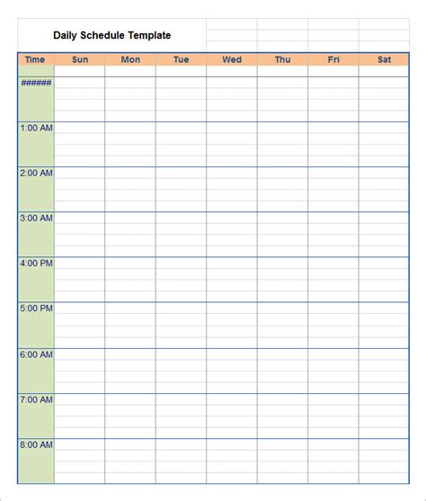 Daily Time Schedule Template Word