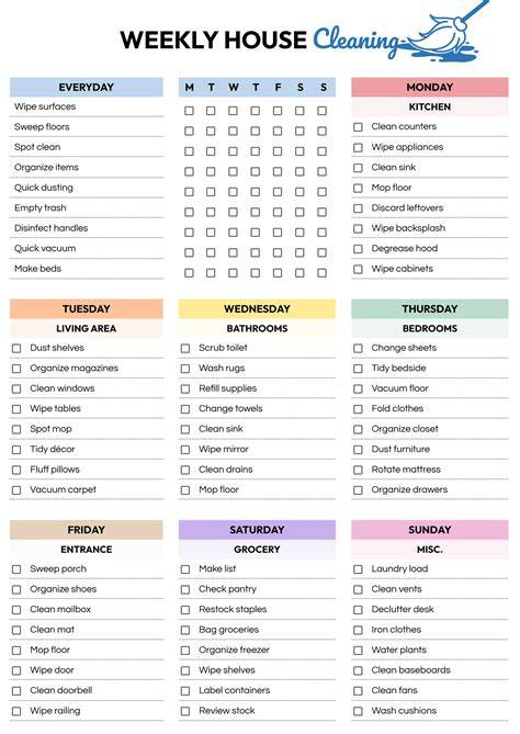 Daily Weekly Monthly Cleaning Schedule Template Free