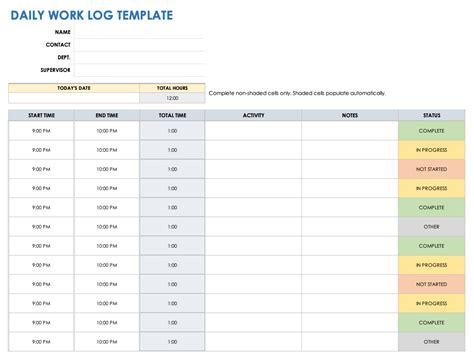 Daily Work Log Template