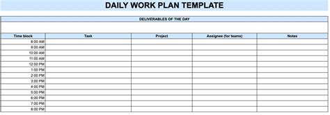 Daily Work Plan Template