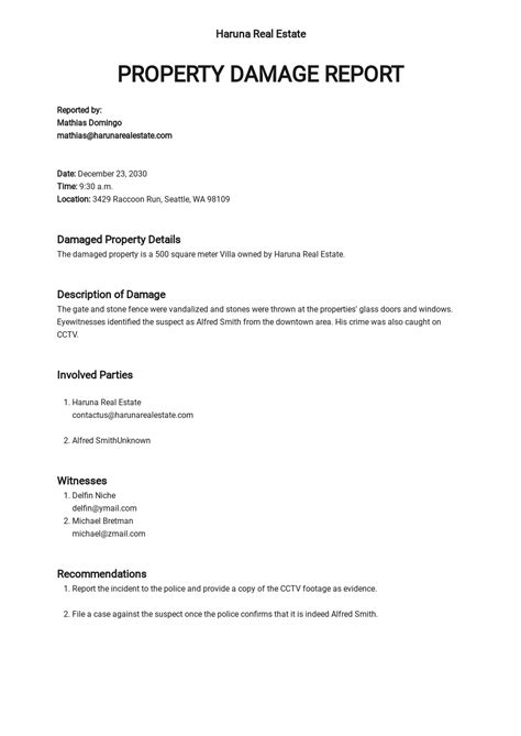 Damage Report Template Word
