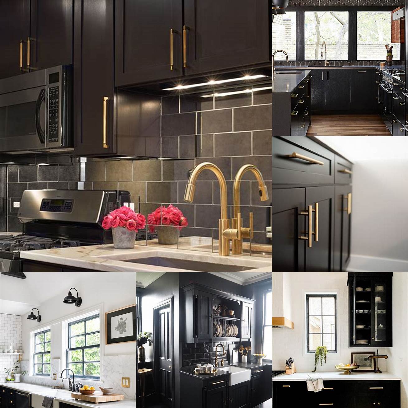 Dark cabinets with gold hardware