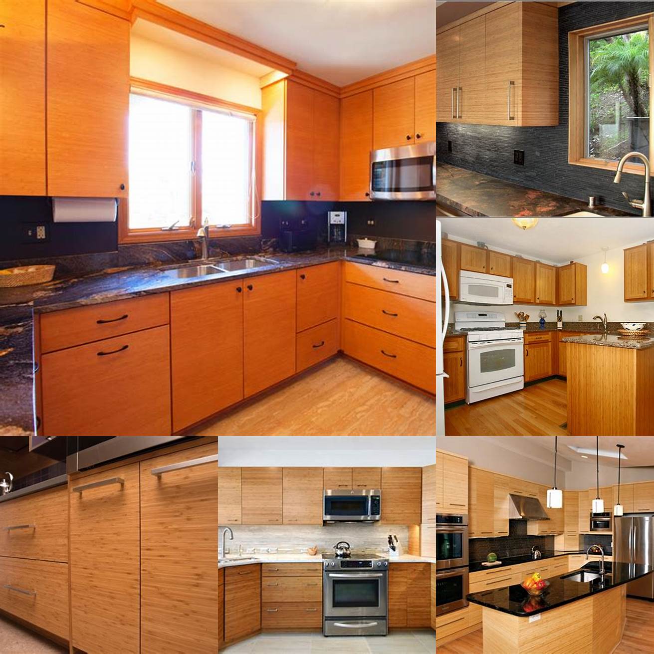 Dark-stained bamboo kitchen cabinets