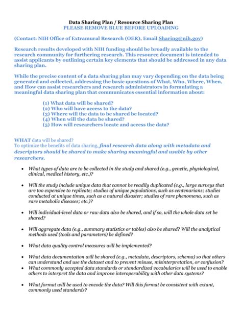 Data Management And Sharing Plan Template