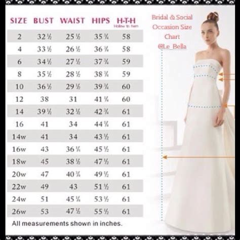 David's Bridal Sizing Chart