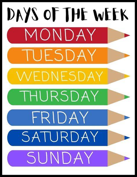 Day Of The Week Chart For Toddlers Printable