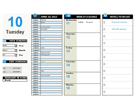 Day Planner Excel Template