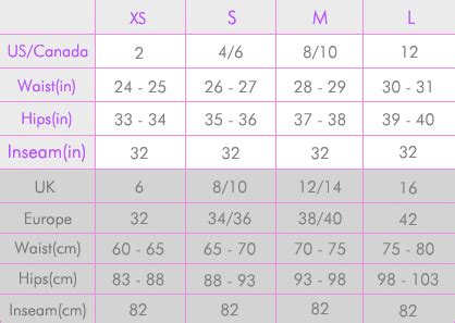Daze Denim Size Chart