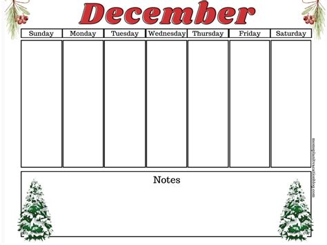 December Weekly Calendar Printable