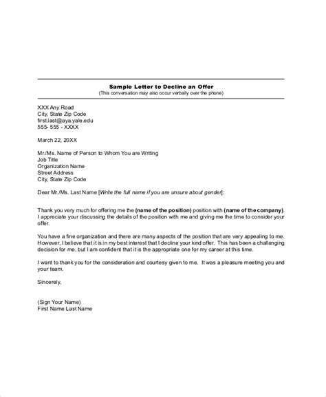Decline Offer Letter Template