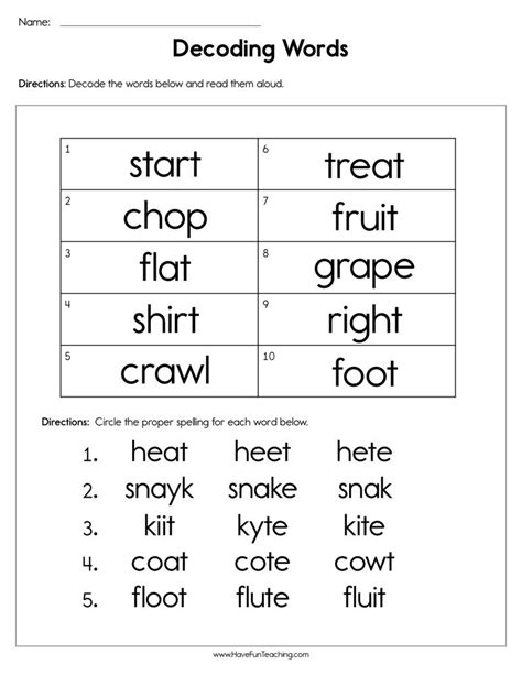 Decoding Worksheets For 1st Grade Free Printables