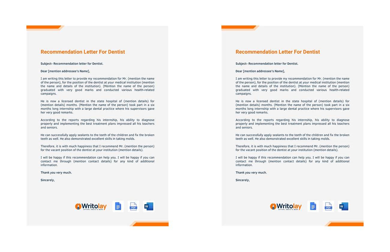 Sample Dental Letter of Recommendation for Dental School Admission