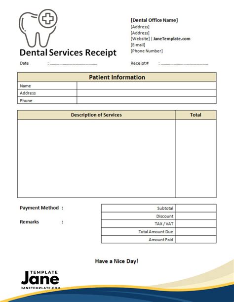 Dental Receipt Template