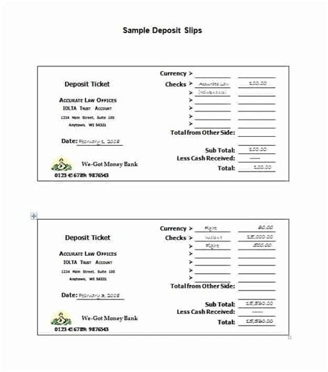 Deposit Slip Template Word
