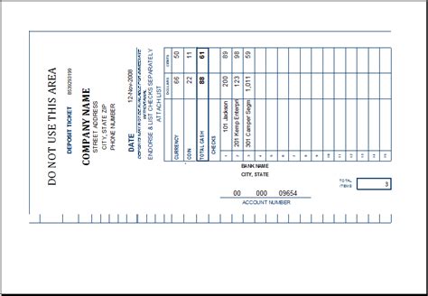 Deposit Ticket Template