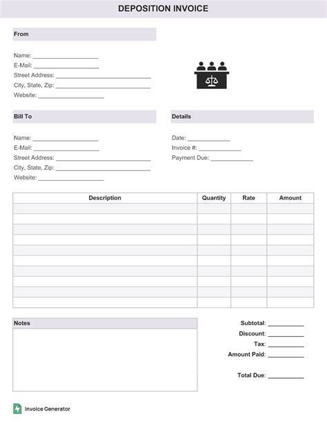 Deposition Invoice Template