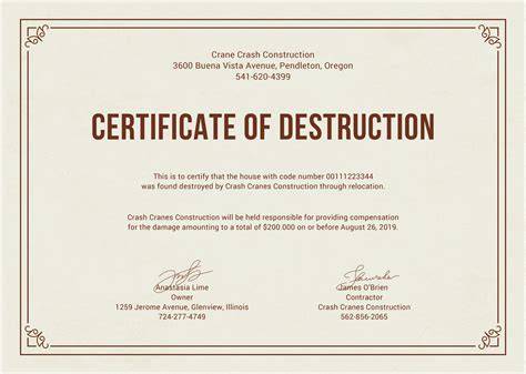 Destruction Certificate Template