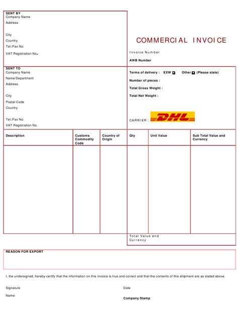 Dhl Commercial Invoice Template