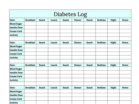 Diabetes Diary Printable