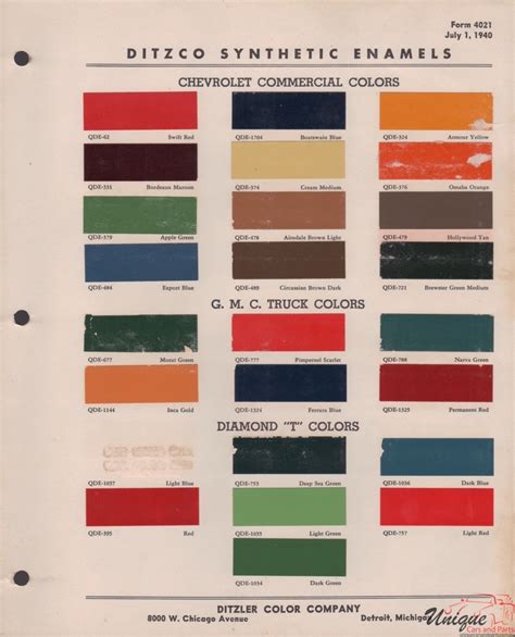 Diamont Paint Color Chart