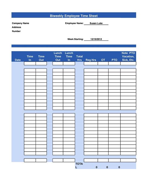 Digital Timesheet Template