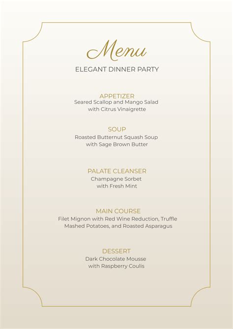 Dinner Party Menu Template