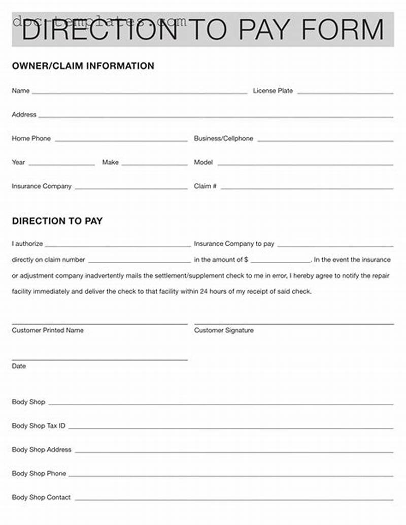 Direction To Pay Insurance Form