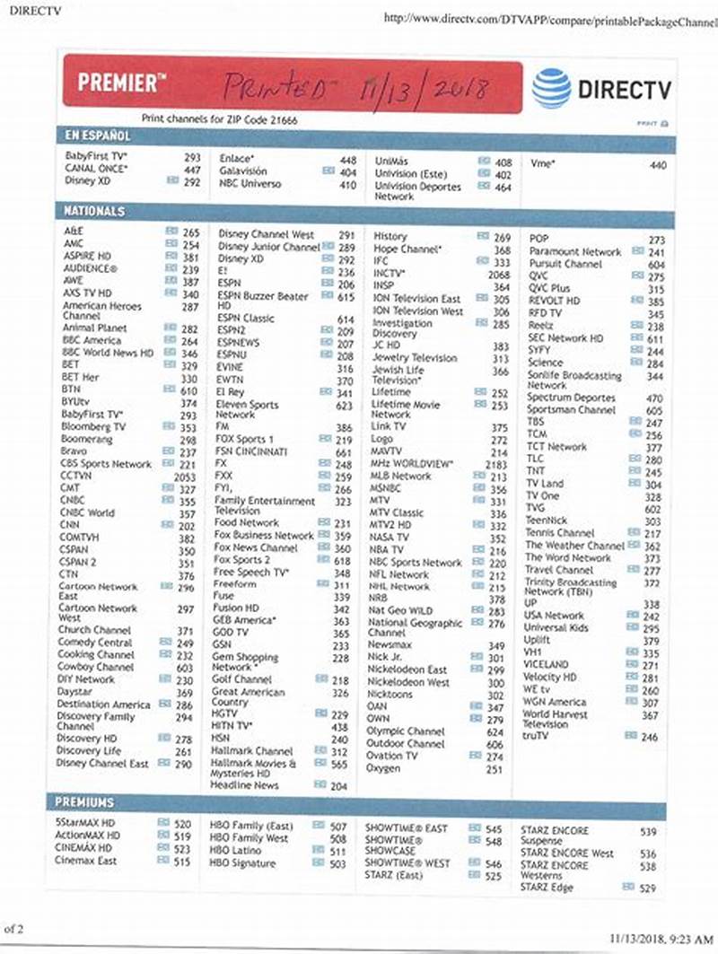 Directv Program Guide Printable