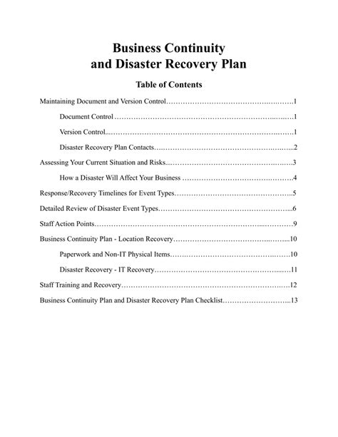 Disaster Recovery Business Continuity Plan Template