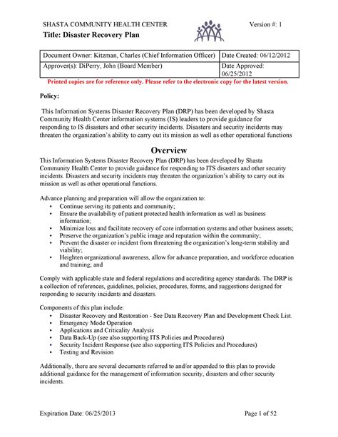 Disaster Recovery Plan Sample Template