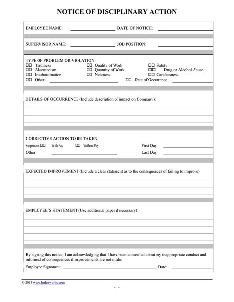 Disciplinary Action Form Template Word