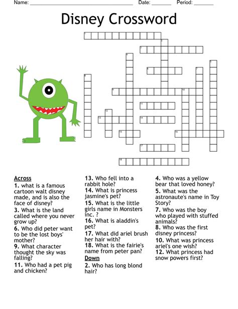 Disney Crossword Printable