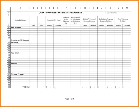 Divorce Asset List Template