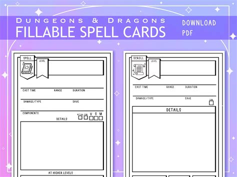 Dnd Printable Spell Cards
