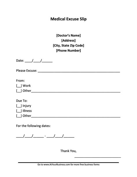 Doctor Excuse Template