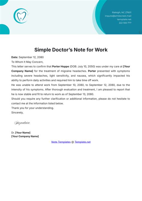 Doctor Note Template For Work